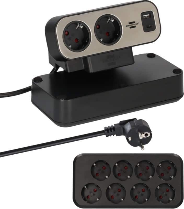 brennenstuhl Estilo Duplex Rallonge Bureau 10-Voies USB-C Power Delivery pour charge rapide, 1x USB-C 1x USB-A 2m Noir 1153580200