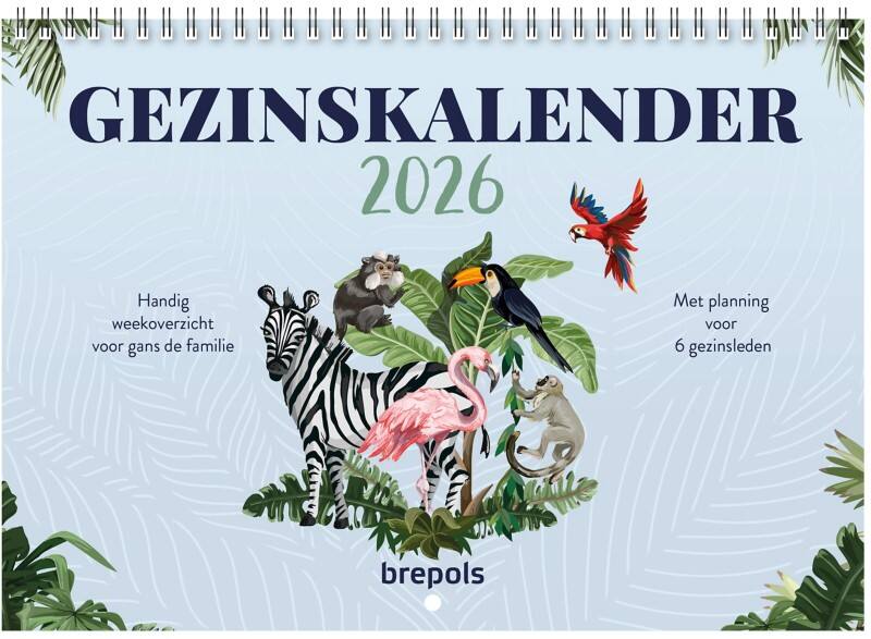 Calendrier familial Brepols 2026 1 Semaine sur 2 Pages Néerlandais 31 (L) x 1 (P) x 2,8 (H) cm Bleu