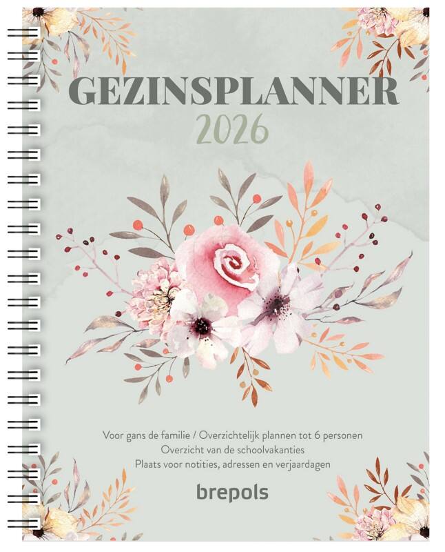 Calendrier familial Brepols 2026 1 Semaine sur 2 Pages Néerlandais 17,2 (L) x 1,5 (P) x 23,3 (H) cm Vert