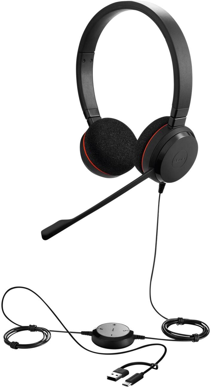 Micro casque Jabra Evolve Avec fil Sur tête USB Sans Bluetooth Microphone à réduction de bruit Stéréo 20 Noir