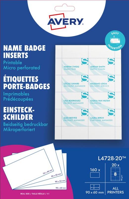 Insert pour badge AVERY Zweckform 9 x 6 cm 160 unités