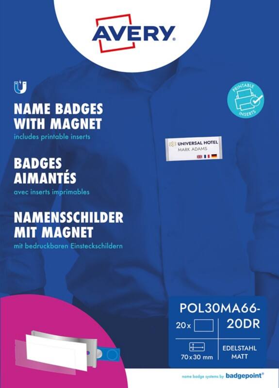 Badge nominatif AVERY Zweckform Aimant 7 x 3 cm Plastique 20 unités