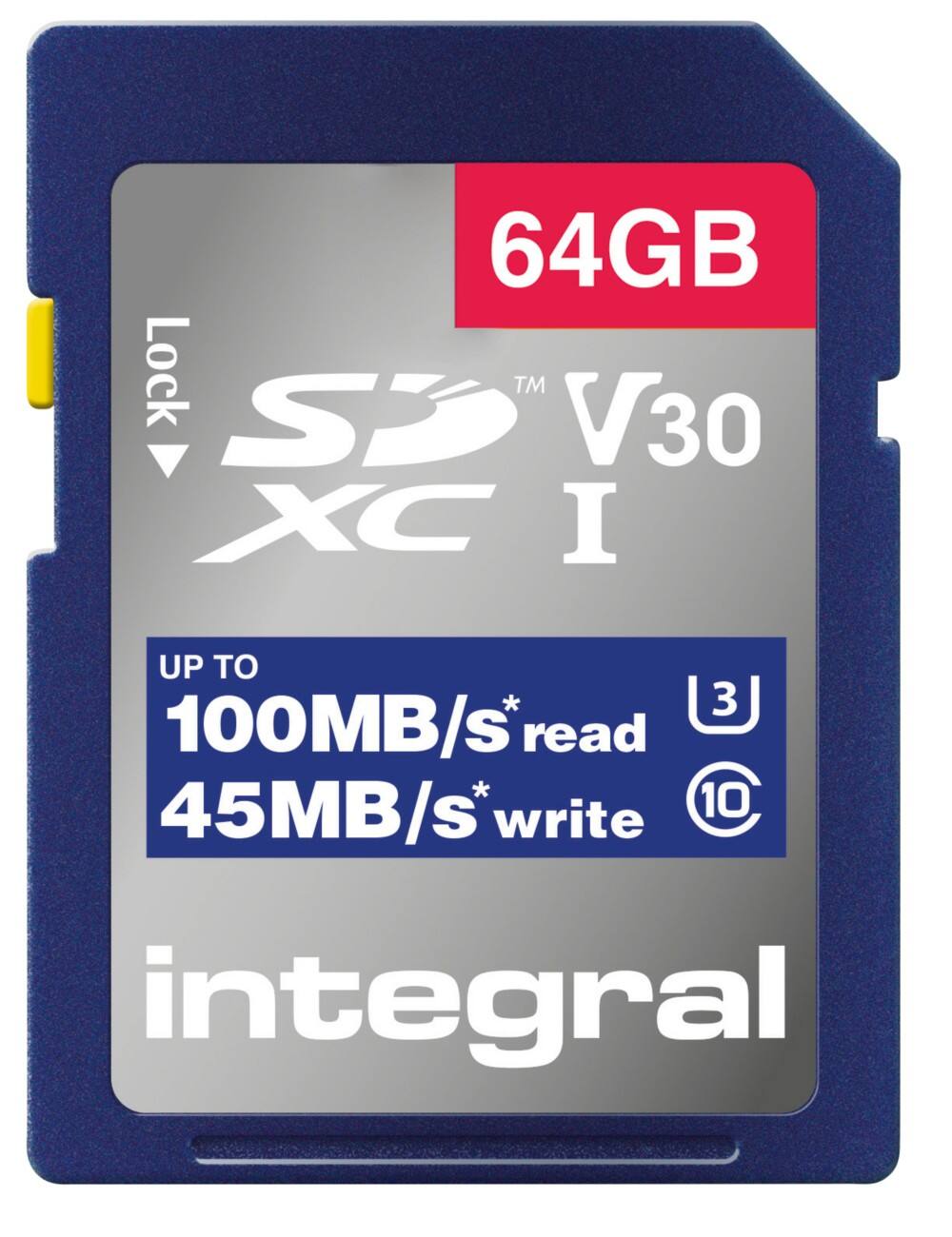 Carte SD Integral 64 Go SDXC UHS-1 U3 CL10 V30 UP TO R-100 MBS
