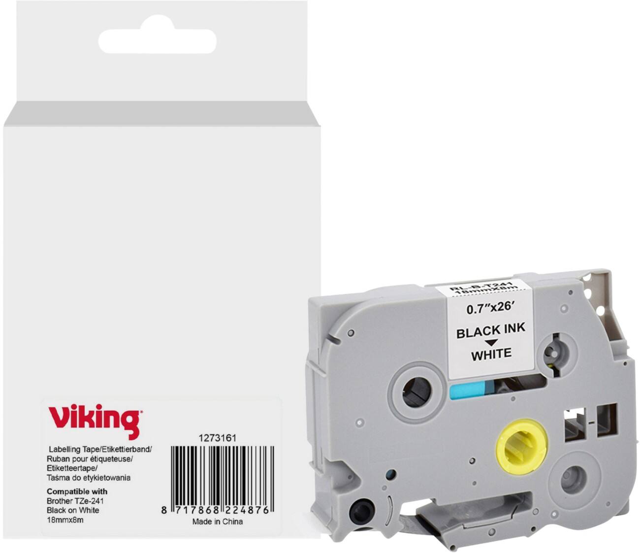 Ruban d'étiquettes Viking Compatible Brother TZe-241 WB-BRRLT241-WT Adhésif Noir sur blanc 18 x 93 mm Thermique