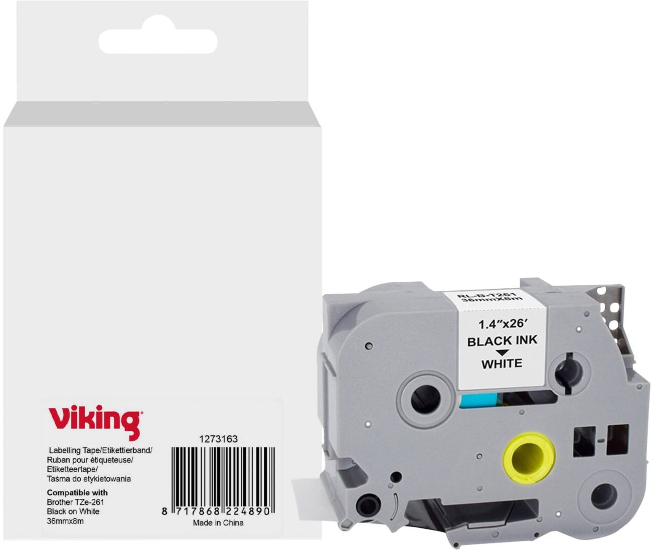 Ruban d'étiquettes Viking Compatible Brother TZe-261 WB-BRRLT261-WT Adhésif Noir sur blanc 36 x 93 mm Thermique