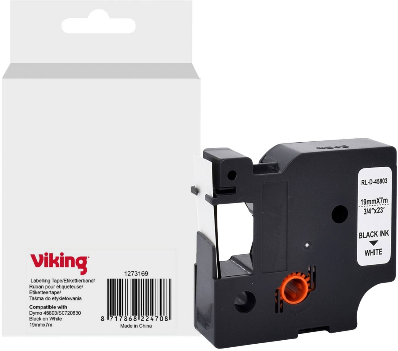 Ruban d'étiquettes Viking Compatible DYMO S0720830 WB-DMRL45803-WT Adhésif Noir sur blanc 19 x 75 mm Thermique