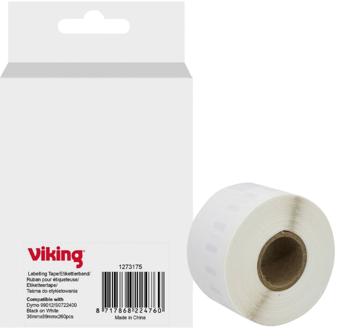 Rouleau d'étiquettes Viking Compatible DYMO 1983172 WB-DMRL99012-WT Adhésif Noir sur blanc 36 x 45 mm Thermique