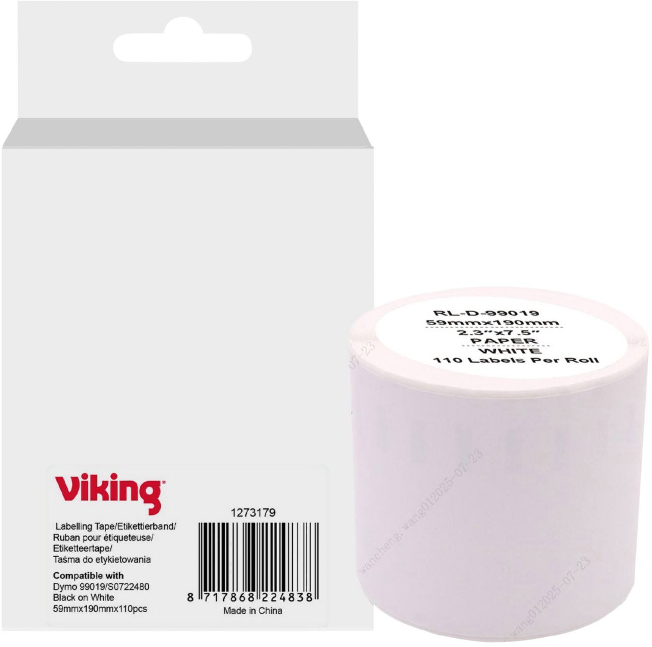 Rouleau d'étiquettes Viking Compatible DYMO 99019 Adhésif Noir sur blanc 59 x 70 mm Thermique S0722480