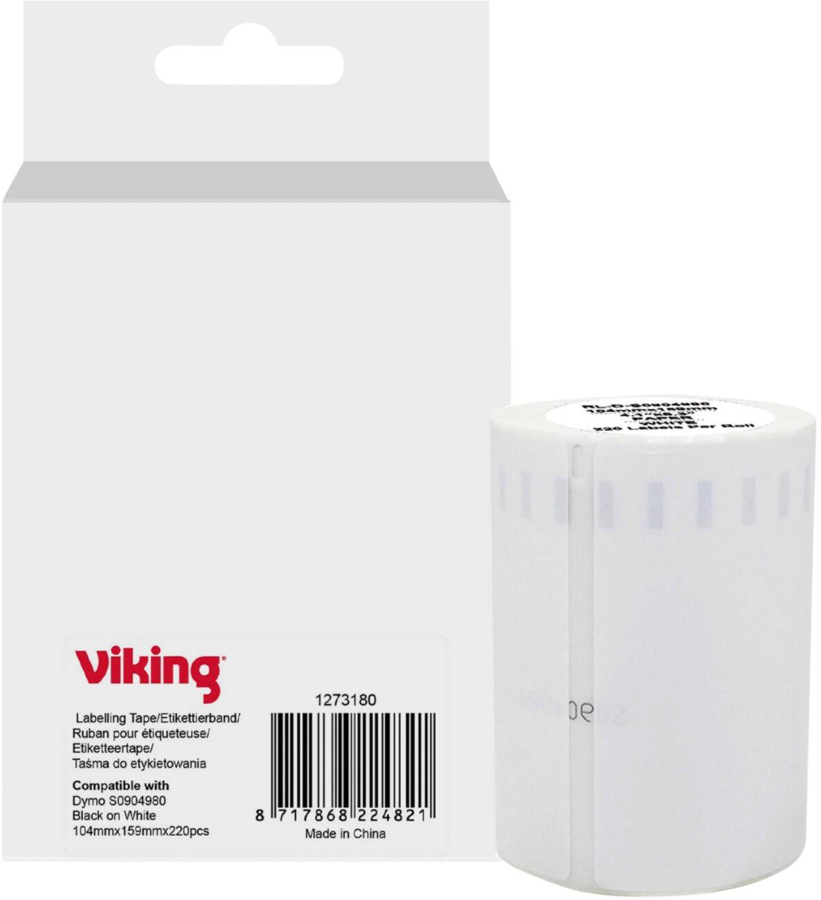 Rouleau d'étiquettes Viking Compatible DYMO S0904980 WB-DMRLS0904980-WT Adhésif Noir sur blanc 104 x 113 mm Thermique
