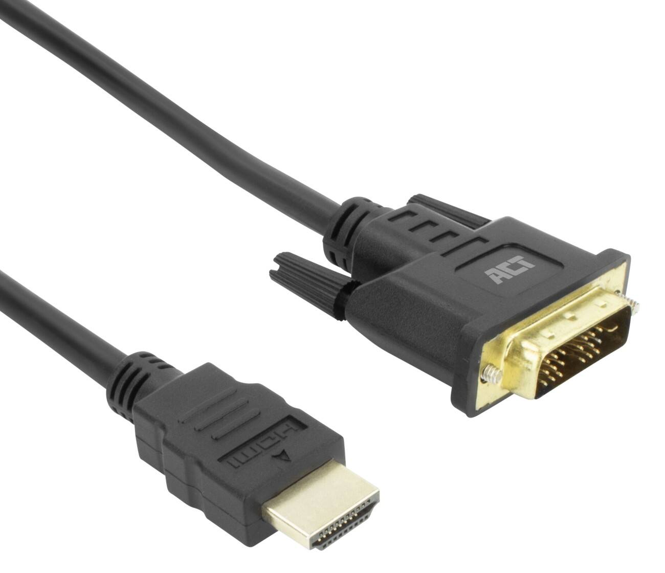 Câble HDMI ACT DVI 18+1-broches (x1) HDMI Mâle DVI 18+1 broches Mâle 2 m Noir