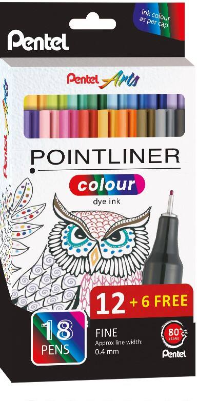 Stylo-feutre Pentel Pointliner Colour Aiguille Assortiment 18 unités