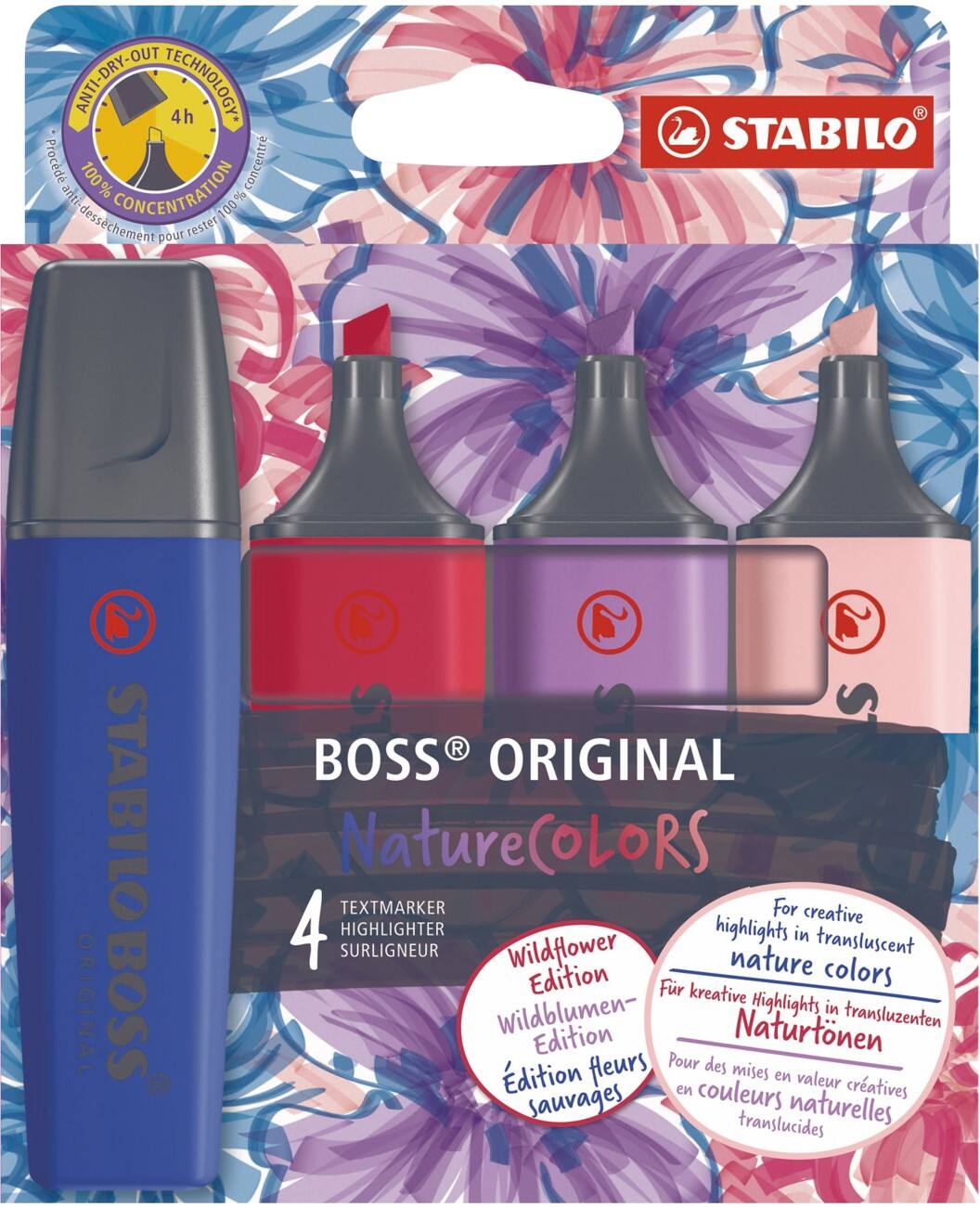 Surligneur STABILO BOSS ORIGINAL NatureCOLORS EO70/4-1-103-5 Assortiment Large Biseauté 35 mm