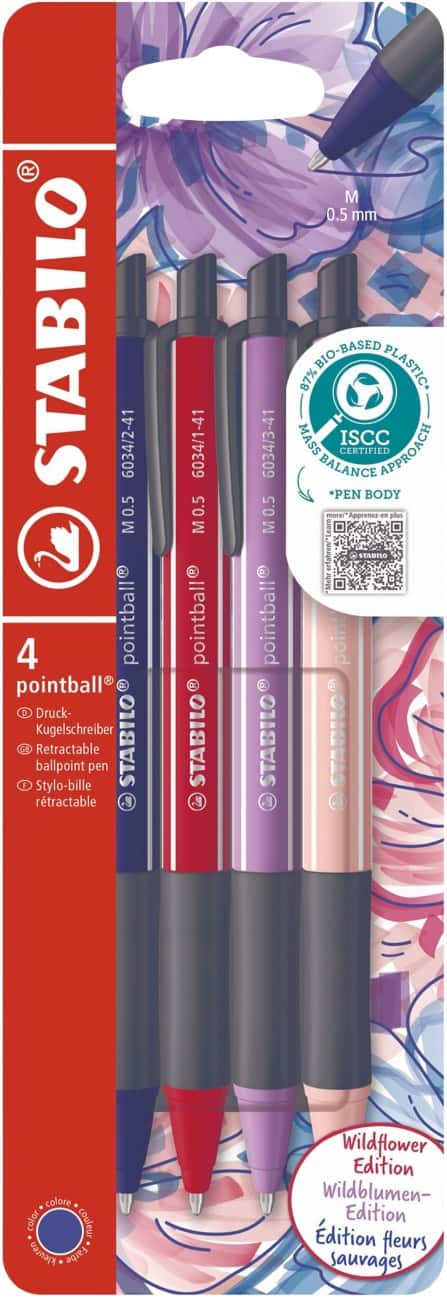 Stylo-bille STABILO NatureCOLORS Wildflower 6034/4-1 Rétractable Assortiment Moyen Bille Rechargeable 4 unités