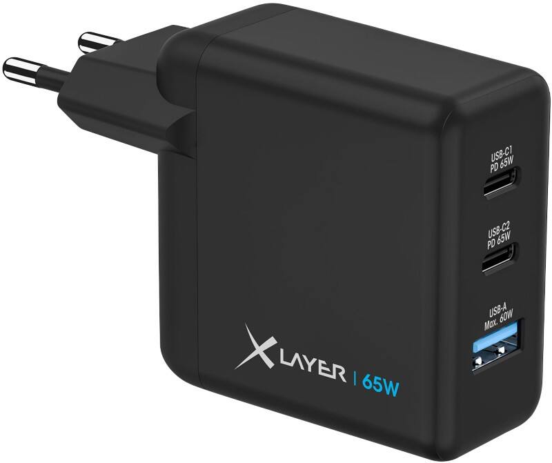 Chargeur XLayer 65 W 2 USB-C 65 W, 1 USB-A 60 W Noir