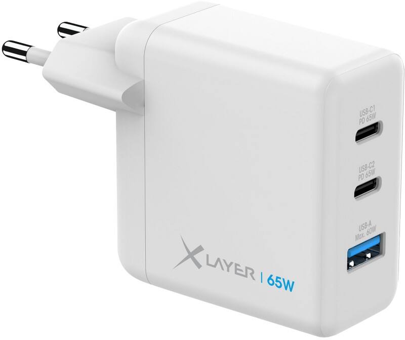 Chargeur XLayer 65 W 2 USB-C 65 W, 1 USB-A 60 W Blanc
