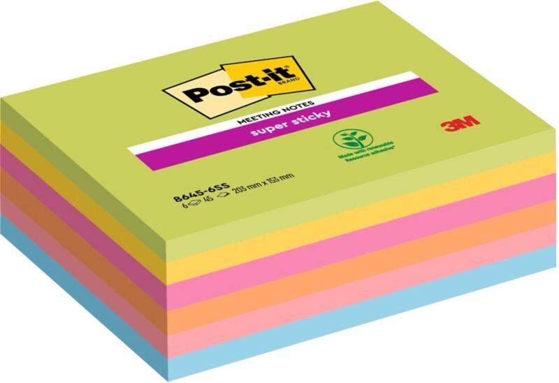 Notes Super Sticky Post-it 203 x 153 mm Assortiment 6 blocs de 45 feuilles