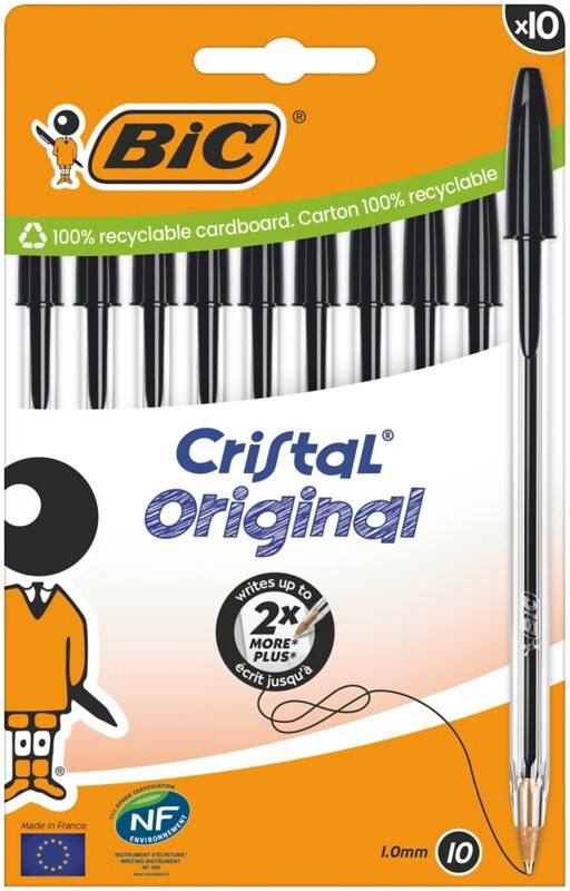 Stylo-bille BIC Cristal Original Noir 0.4 mm Bille 10 Unités