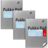 Cahier Pukka Metallic A4 Quadrillé Reliure à double fil latérale Carton Dos cartonné Gris Perforé 100 pages 3 unités