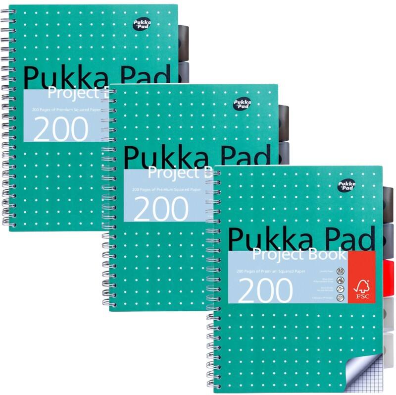 Cahier Pukka Metallic A4 Quadrillé Reliure à double fil Reliure latérale PP (Polypropylène) Dos cartonné Vert Sans perforation 200 Pages 3 Unités de 200 Feuilles