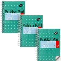 Cahier Pukka Metallic A6 Quadrillé Reliure à double fil Reliure latérale Carton Dos cartonné Vert Sans perforation 200 Pages 3 Unités de 200 Feuilles