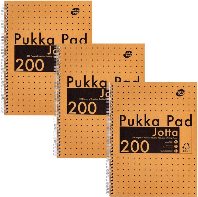 Cahier Pukka Kraft Jotta A4 Ligné Reliure à double fil Reliure latérale Carton Dos cartonné Brun Perforé 200 Pages 3 Unités de 200 Feuilles