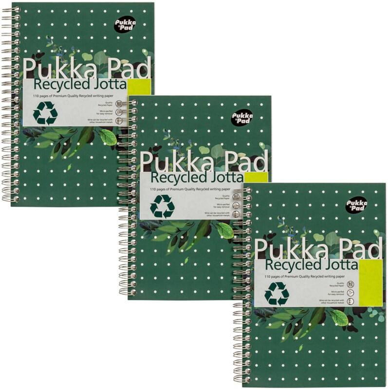 Cahier Pukka Recycled A5 Ligné Reliure à double fil Reliure latérale Carton Dos cartonné Vert Sans perforation 110 Pages 3 Unités de 110 Feuilles