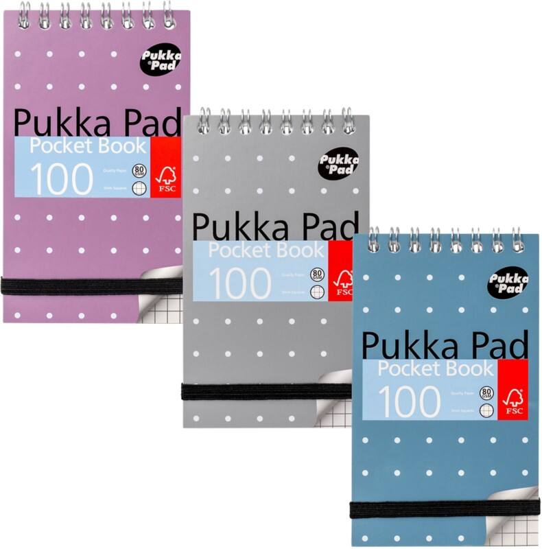 Bloc-notes Pukka A7 Quadrillé Reliure à double fil supérieure Carton Dos cartonné Assortiment Non perforé 6 unités