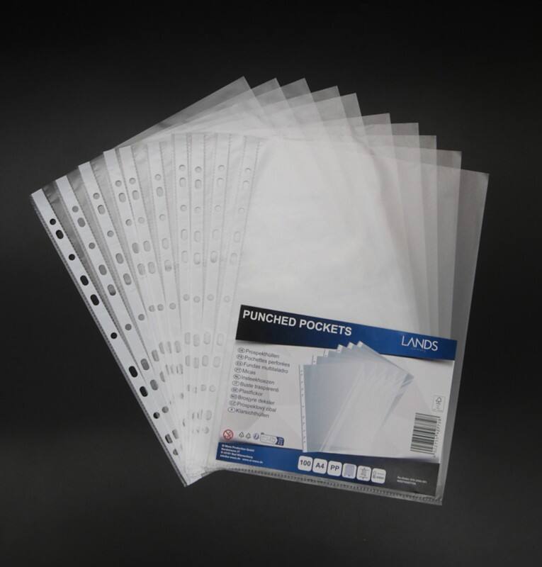 Pochettes perforées A4 Relief Transparent 50 microns PP (Polypropylène) 100 unités