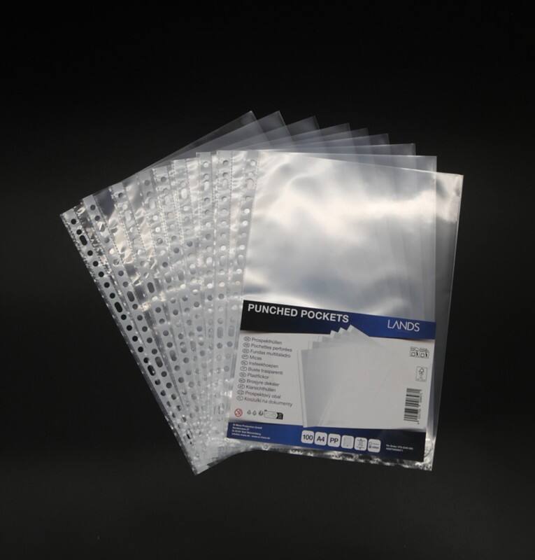 Pochettes perforées A4 Relief Transparent 55 microns PP (Polypropylène) 23 perforations 100 unités