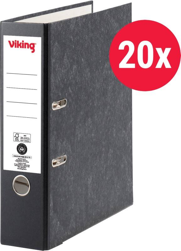 Classeur à levier Viking Large A4 Portrait 80 mm Noir 2 Anneaux 6180 Carton Effet Marbre Portrait  20 Unités