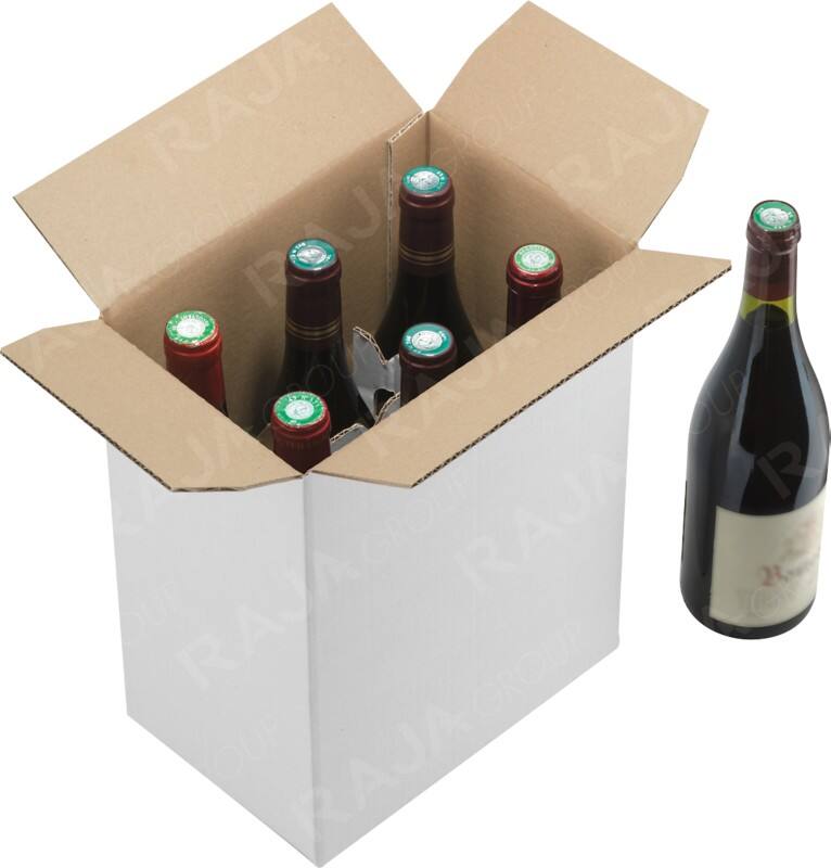 Caisse carton pour bouteilles RAJA Carton Simple cannelure 262 x 179 x 306 mm (p x l x h) Blanc Montage rapide