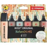 Surligneur STABILO BOSS ORIGINAL Beige rosé, gris taupe, marron glacé, orange rouille, vert eucalyptus, vert tilleul Pointe large biseautée 6 unités