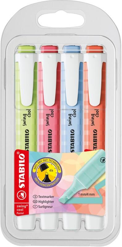 Surligneur STABILO Swing Cool 275/4-08-1 Assortiment Large Biseauté - 4 Unités