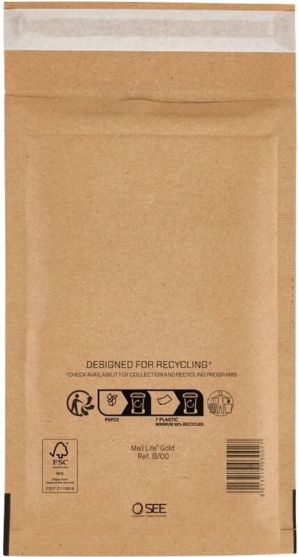 Enveloppes matelassées Mail Lite B/00 Doré Sans fenêtre Bande adhésive 200 unités