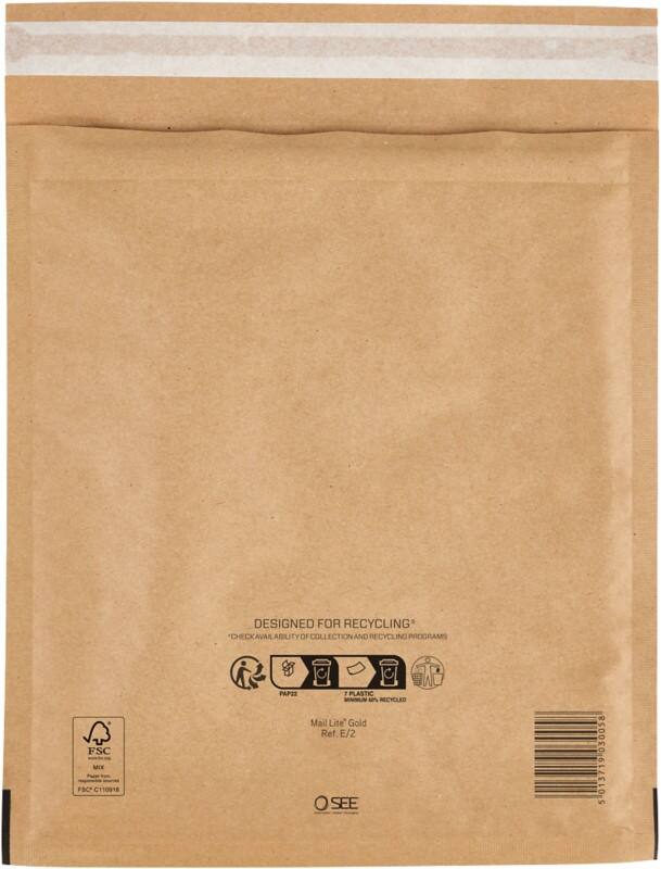 Enveloppes matelassées Mail Lite E/2 Doré Sans fenêtre Bande adhésive 200 unités
