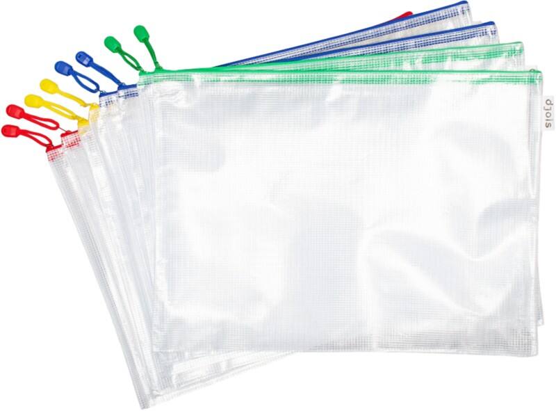 Pochettes Djois A3 Zip PVC (Polychlorure de vinyle) Paysage 33 (l) x 46 (p) x 2,5 (h) cm Assortiment 8 unités