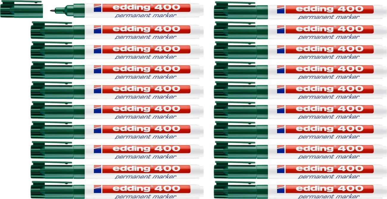 Marqueur permanent edding 400 Fin Rond 1 mm Vert Rechargeable Résistant à l'eau 16 + 4 OFFERT