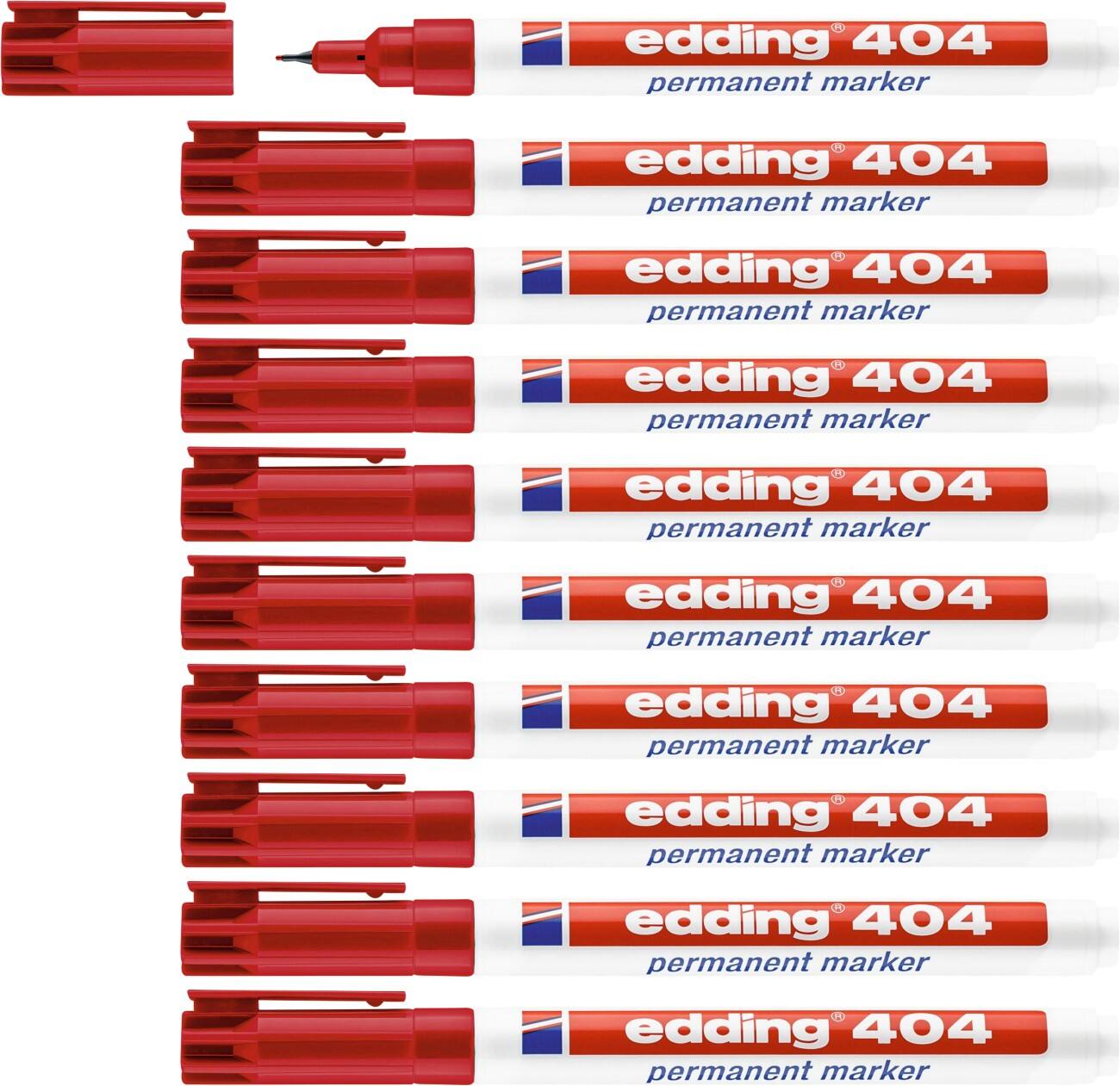 Marqueur permanent edding 404 Extra fin Rond 0,75 mm Rouge Résistant à l'eau 8 + 2 OFFERT