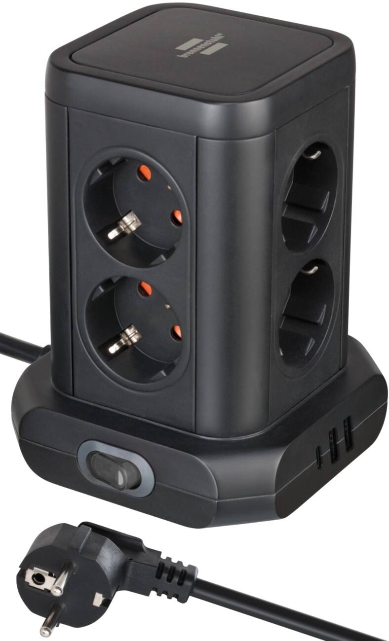 Tour multiprise brennenstuhl 8 prises 2 x USB-A, 1 x USB-C Power Delivery 2 m Noir