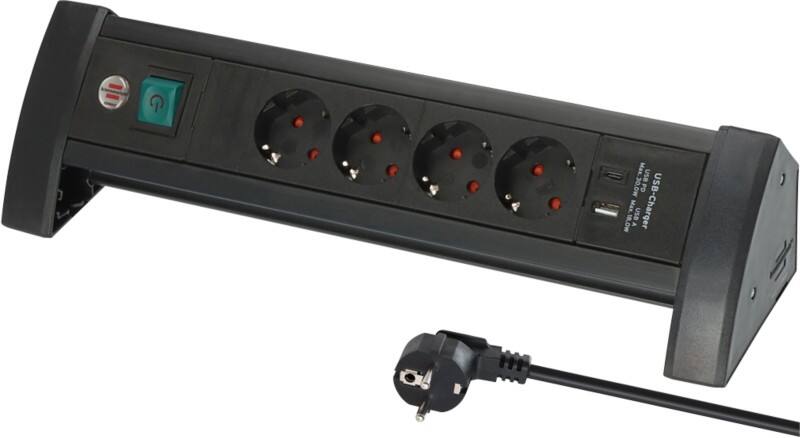 Rallonge brennenstuhl Premium Office-Line 4 prises 1 x USB-A, 1 x USB-C Power Delivery 1,8 m Noir