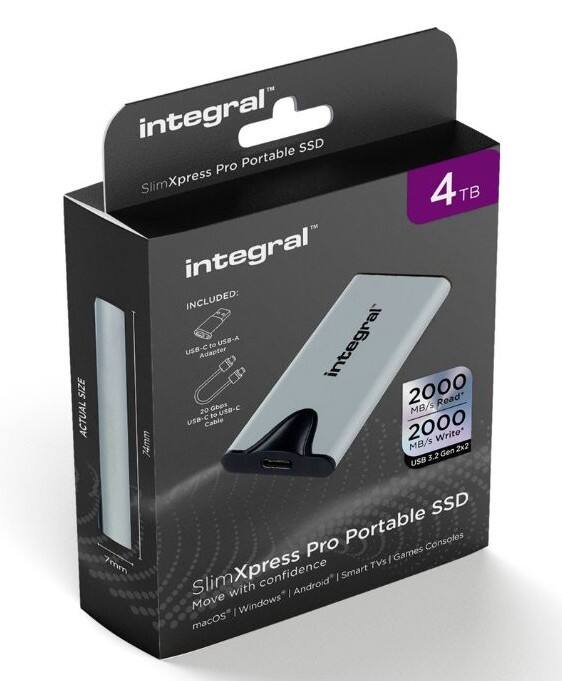 Disque dur SSD Integral 4 To USB 3.2 (Gen 2) Argenté INSSD4TPORT3.2SLIMXS