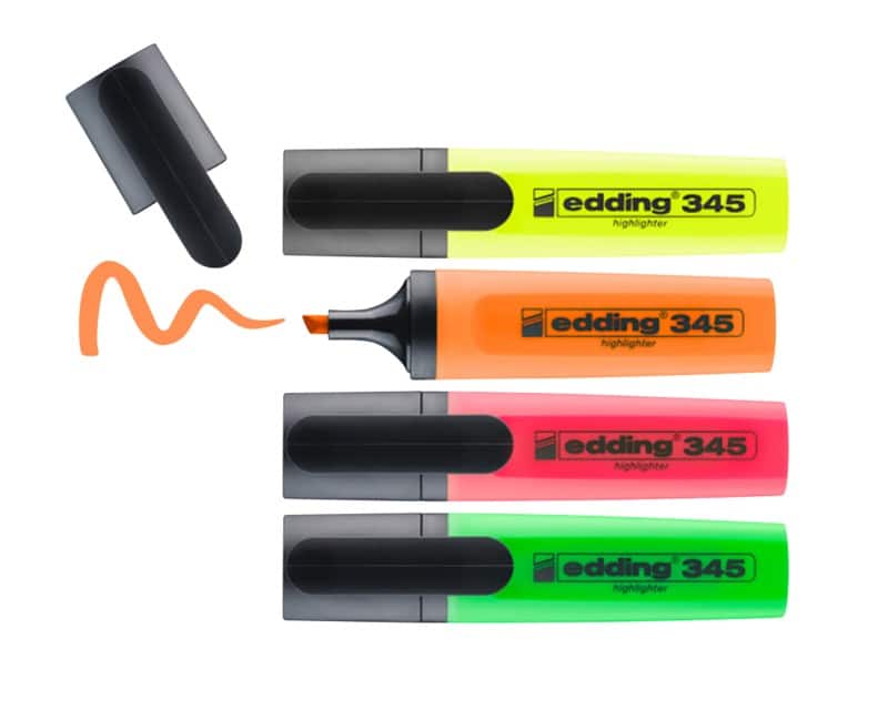 Surligneur edding 345 Assortiment 2-5 mm Biseauté Rechargeable 4 unités