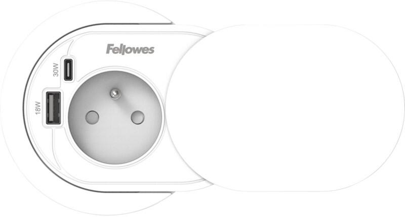 Rallonge Fellowes USB-A et USB-C 1 prise 2 m Blanc