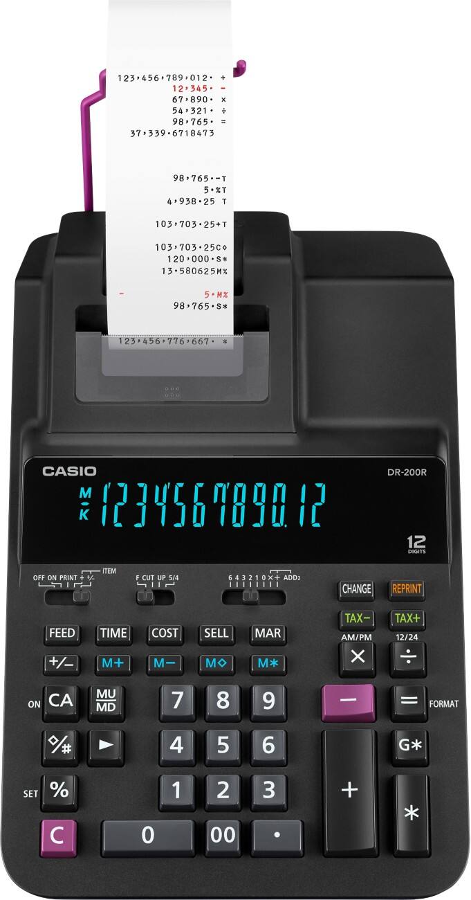 Calculatrice imprimante Casio Chiffres Noir AC DR-200R