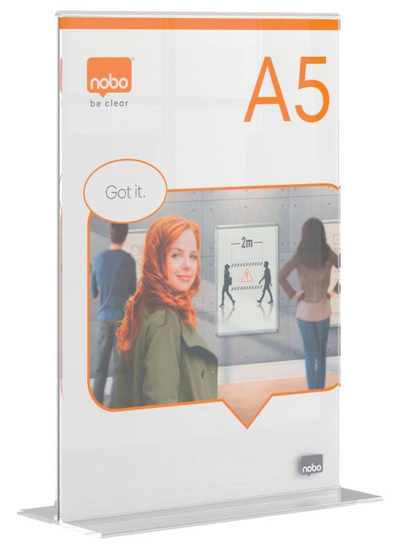Porte-visuel Nobo Premium Plus A5 En forme de T 15,5 (l) x 9 (p) x 22 (h) cm Transparent
