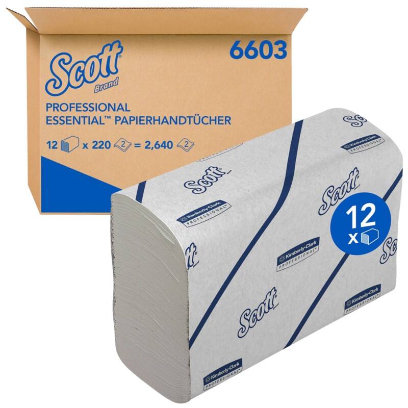 Essuie-mains Scott Essential Pliage fin Blanc 2 épaisseurs 6603 12 Unités de 220 Feuilles