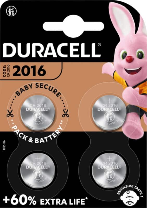 Pile bouton Duracell 5000394119314 CR2016 4 Unités
