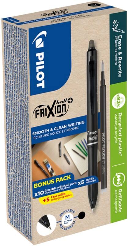 Stylo roller Pilot FriXion Ball Plus Noir 0,4 mm Moyen Rollerball 82 % recyclé 10 unités + 10 recharges