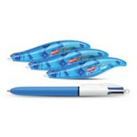 Ruban correcteur Tipp-Ex Exact Liner 5 mm x 6 m Bleu 3 unités + stylo-bille BIC 4 couleurs