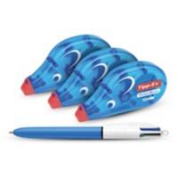 Ruban correcteur Tipp-Ex Pocket Mouse 4,2 mm x 10 m 3 unités + stylo-bille BIC 4 couleurs
